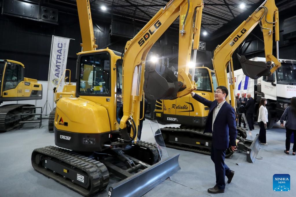 A Chinese exhibitor is seen during the Project Lebanon exhibition in Beirut, Lebanon, on May 6, 2025. Project Lebanon, or the 26th International Trade Exhibition for Construction, Energy and Environment Solutions, is held here from May 6 to 9. (Photo: Xinhua)