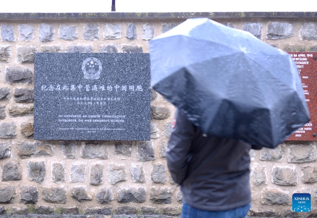A man looks at a monument honoring the Chinese victims at Mauthausen Concentration Camp Memorial in Upper Austria, Austria, May 5, 2025. The Mauthausen Concentration Camp was the first concentration camp established in a foreign country by Nazi Germany. It was built in August 1938 and liberated by the Allied forces in May 1945. The camp was converted into a museum after World War II. Ceremony was held every year to pay tribute to victims killed by the Nazi Germany. (Photo: Xinhua)