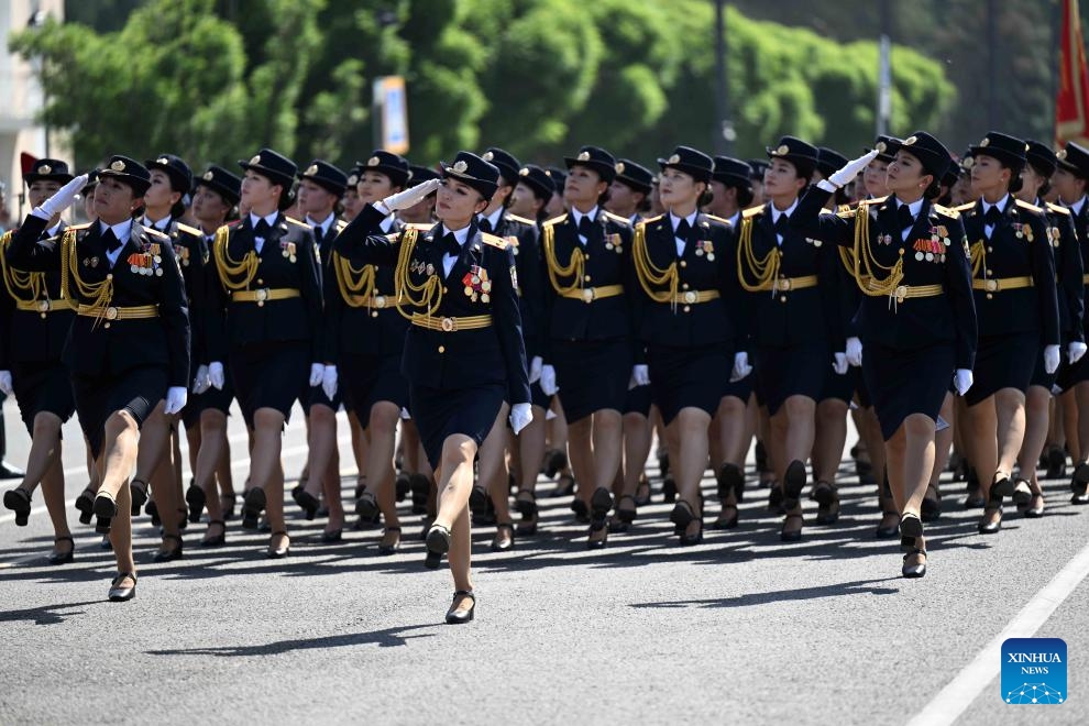 Military personnel march during a military parade marking the 80th anniversary of the victory in the Great Patriotic War, in Bishkek, Kyrgyzstan, May 8, 2025. (Photo: Xinhua)