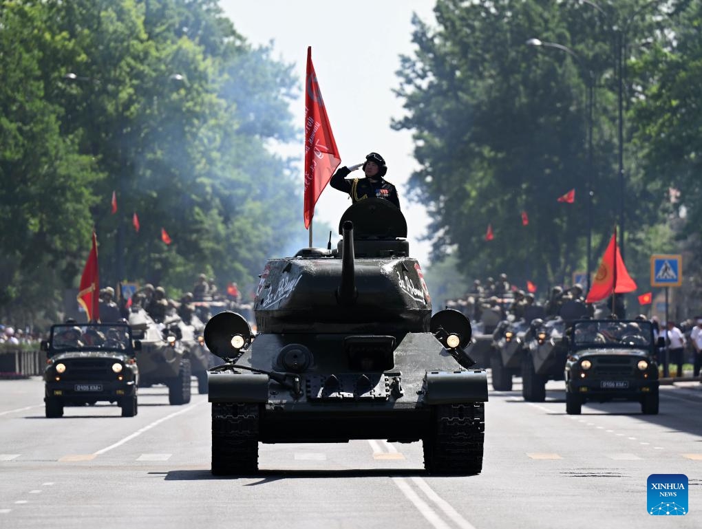 Military personnel attend a military parade marking the 80th anniversary of the victory in the Great Patriotic War, in Bishkek, Kyrgyzstan, May 8, 2025. (Photo: Xinhua)