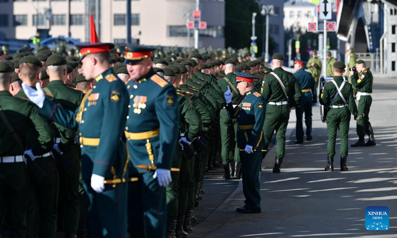 Soldiers are about to attend a military parade marking the 80th anniversary of the victory in the Soviet Union's Great Patriotic War in Moscow, Russia, May 9, 2025. (Photo: Xinhua)