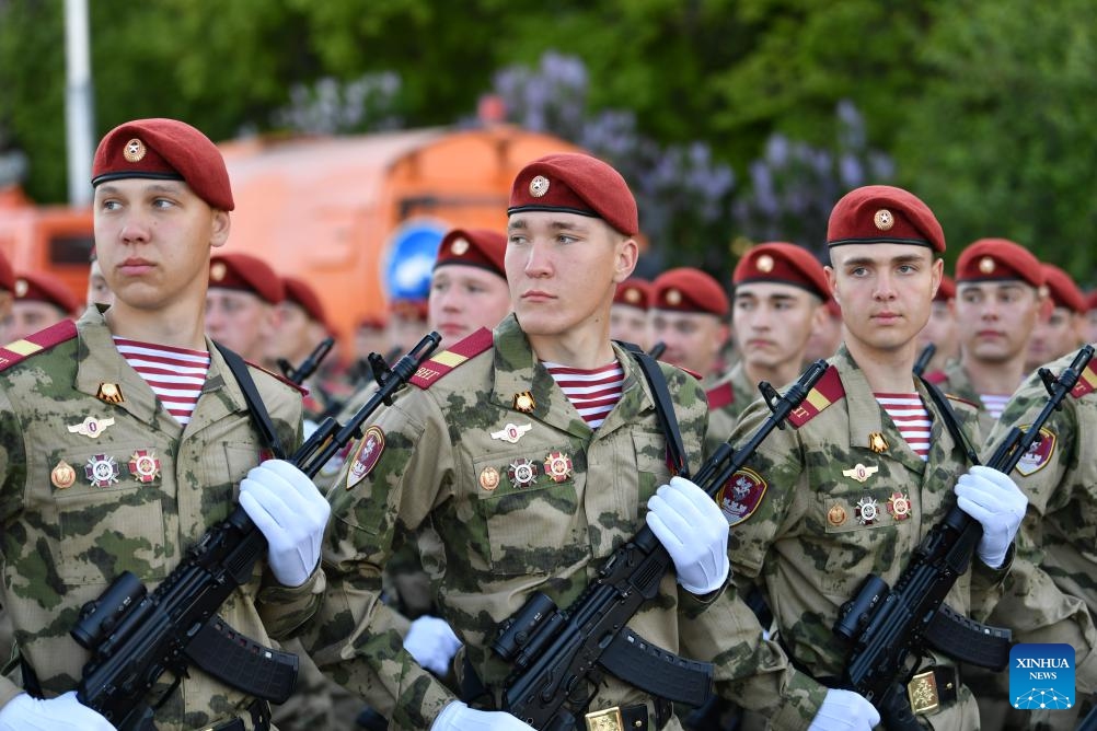 Military personnel are about to attend a military parade marking the 80th anniversary of the victory in the Soviet Union's Great Patriotic War in Moscow, Russia, May 9, 2025. (Photo: Xinhua)