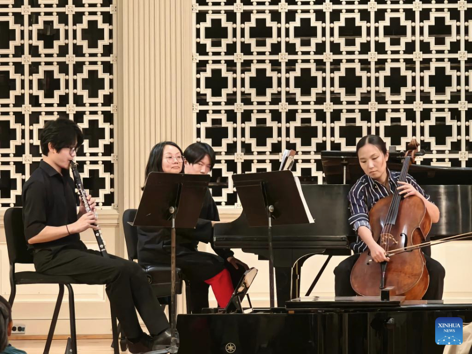 Artists perform Psalm 23 by Jihee Han in a concert hosted by the Westminster Conservatory of Music in Princeton, New Jersey, the United States, on May 10, 2025. (Photo by Benny Xie/Xinhua)