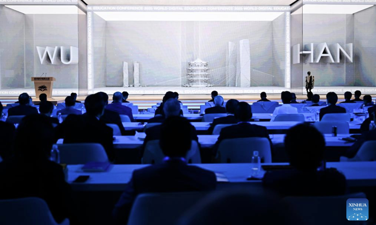 This photo taken on May 14, 2025 shows the opening ceremony of the 2025 World Digital Education Conference in Wuhan, central China's Hubei Province. Under the theme of Education Development and Transformation: The Era of Intelligence, the 2025 World Digital Education Conference opened here on Tuesday. (Xinhua/Du Zixuan)