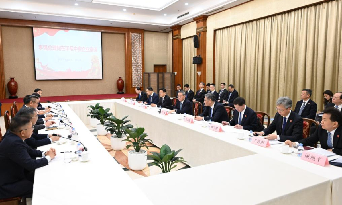 Chinese Premier Li Qiang attends a symposium for Chinese enterprises in Indonesia, in Jakarta, Indonesia, May 25, 2025. (Xinhua/Li Xiang)