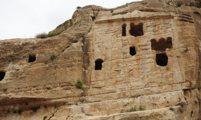 This photo taken on May 12, 2025 shows Assyrian reliefs in the Khinis Valley, northern Iraq. (Xinhua/Duan Minfu)