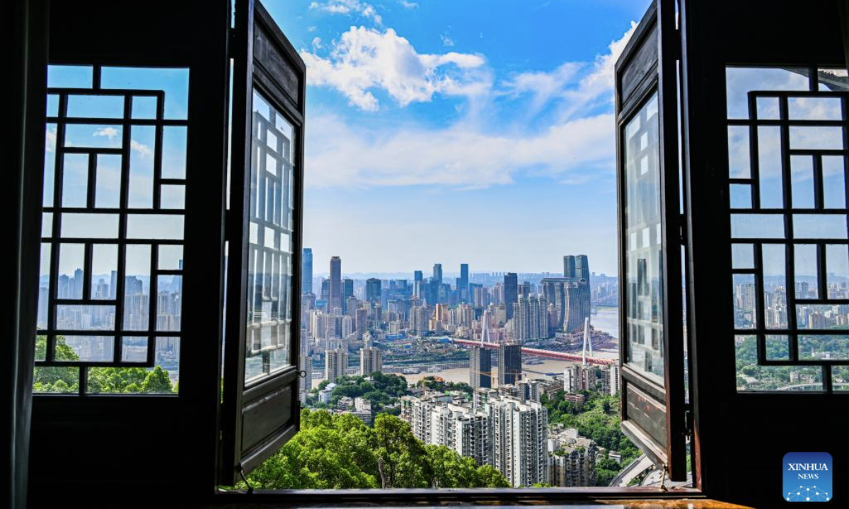 This photo taken on May 22, 2025 shows a view of Chongqing Municipality, southwest China. In recent years, Chongqing has revitalized its riverfronts along the Yangtze and Jialing Rivers, integrating nature and urban development to showcase its iconic landscape featuring mountains, rivers, cityscape and bridges. (Xinhua/Wang Quanchao)