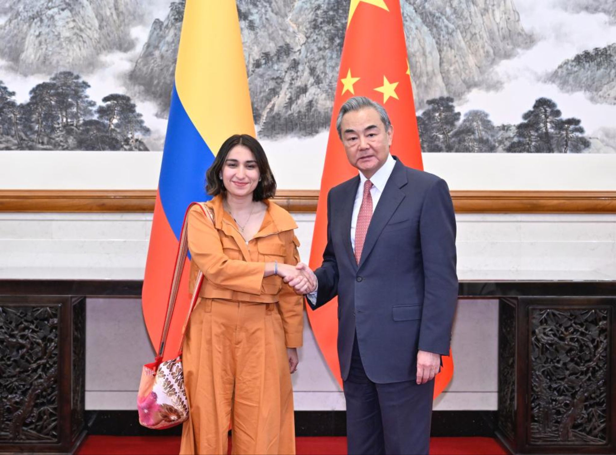 Chinese Foreign Minister Wang Yi, also a member of the Political Bureau of the Communist Party of China Central Committee, meets with Colombian Minister of Foreign Affairs Laura Sarabia in Beijing, capital of China, May 12, 2025. (Xinhua/Yue Yuewei)