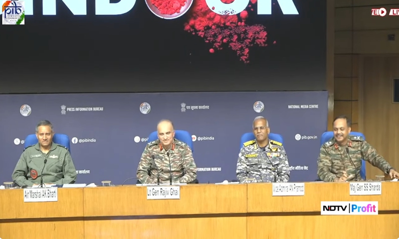 The Indian Air Force holds a press conference on May 11, 2025. Photo: Screenshot from NDTV Profit's YouTube channel