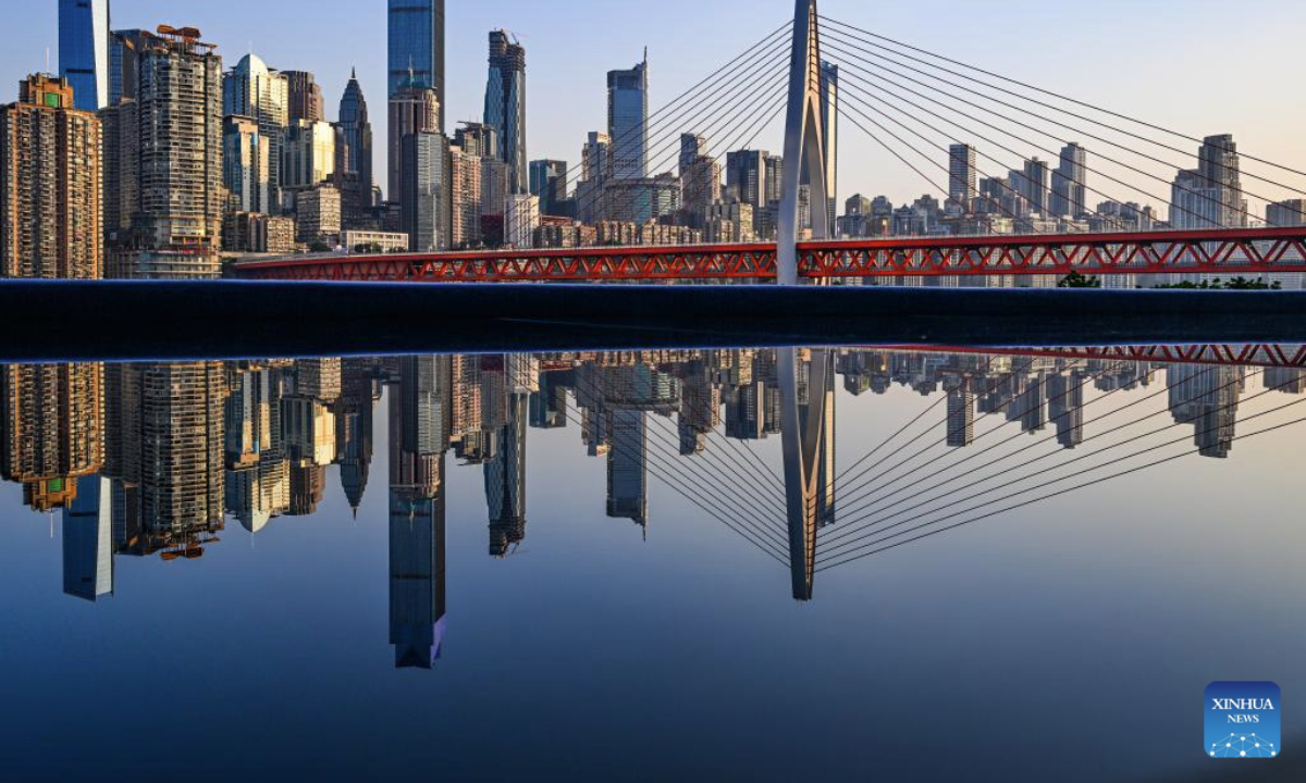 This photo taken on May 19, 2025 shows a view of Chongqing Municipality, southwest China. In recent years, Chongqing has revitalized its riverfronts along the Yangtze and Jialing Rivers, integrating nature and urban development to showcase its iconic landscape featuring mountains, rivers, cityscape and bridges. (Xinhua/Wang Quanchao)