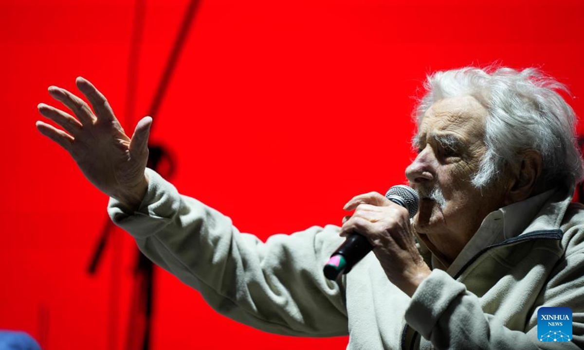 File photo taken on Oct. 19, 2024 shows Jose Mujica delivering a speech during an event in Montevideo, Uruguay. Former Uruguayan President Jose Pepe Mujica died on May 13, 2025, at the age of 89 in Montevideo, President Yamandu Orsi confirmed. (Photo by Nicolas Celaya/Xinhua)