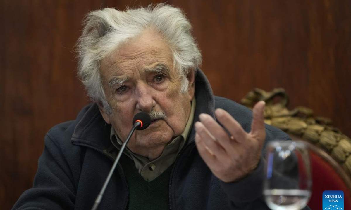 File photo taken on June 29, 2022 shows Jose Mujica delivering a speech in Montevideo, Uruguay. Former Uruguayan President Jose Pepe Mujica died on May 13, 2025, at the age of 89 in Montevideo, President Yamandu Orsi confirmed. (Photo by Nicolas Celaya/Xinhua)
