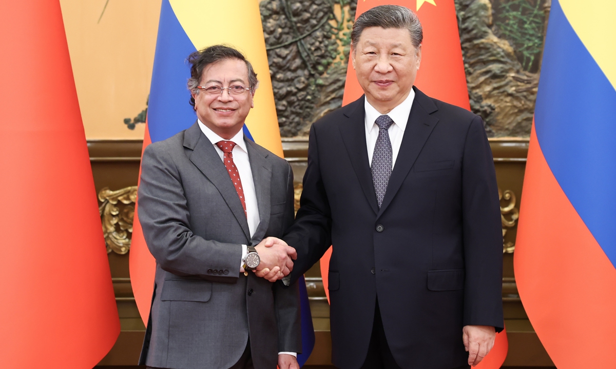 Chinese President Xi Jinping meets with Colombian President Gustavo Petro, who is here for the fourth ministerial meeting of the China-CELAC (the Community of Latin American and Caribbean States) Forum, at the Great Hall of the People in Beijing, capital of China, May 14, 2025. Photo: Xinhua