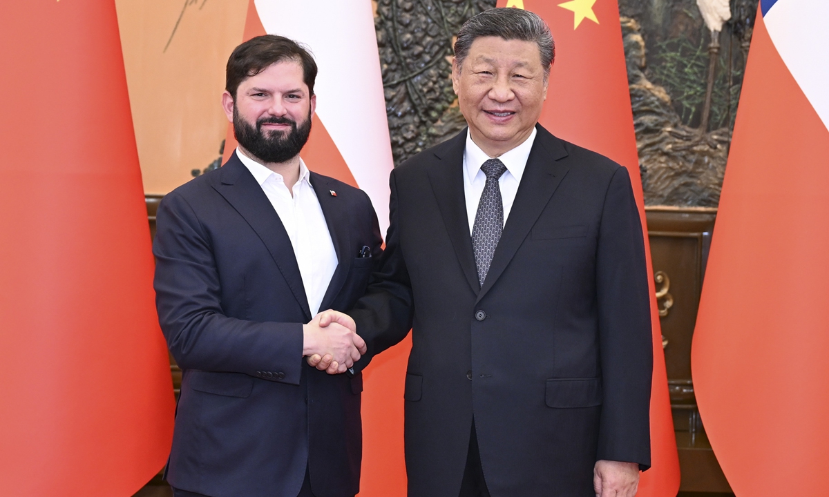 Chinese President Xi Jinping meets with Chilean President Gabriel Boric, who is here for the fourth ministerial meeting of the China-CELAC (the Community of Latin American and Caribbean States) Forum, at the Great Hall of the People in Beijing, capital of China, May 14, 2025. Photo: Xinhua