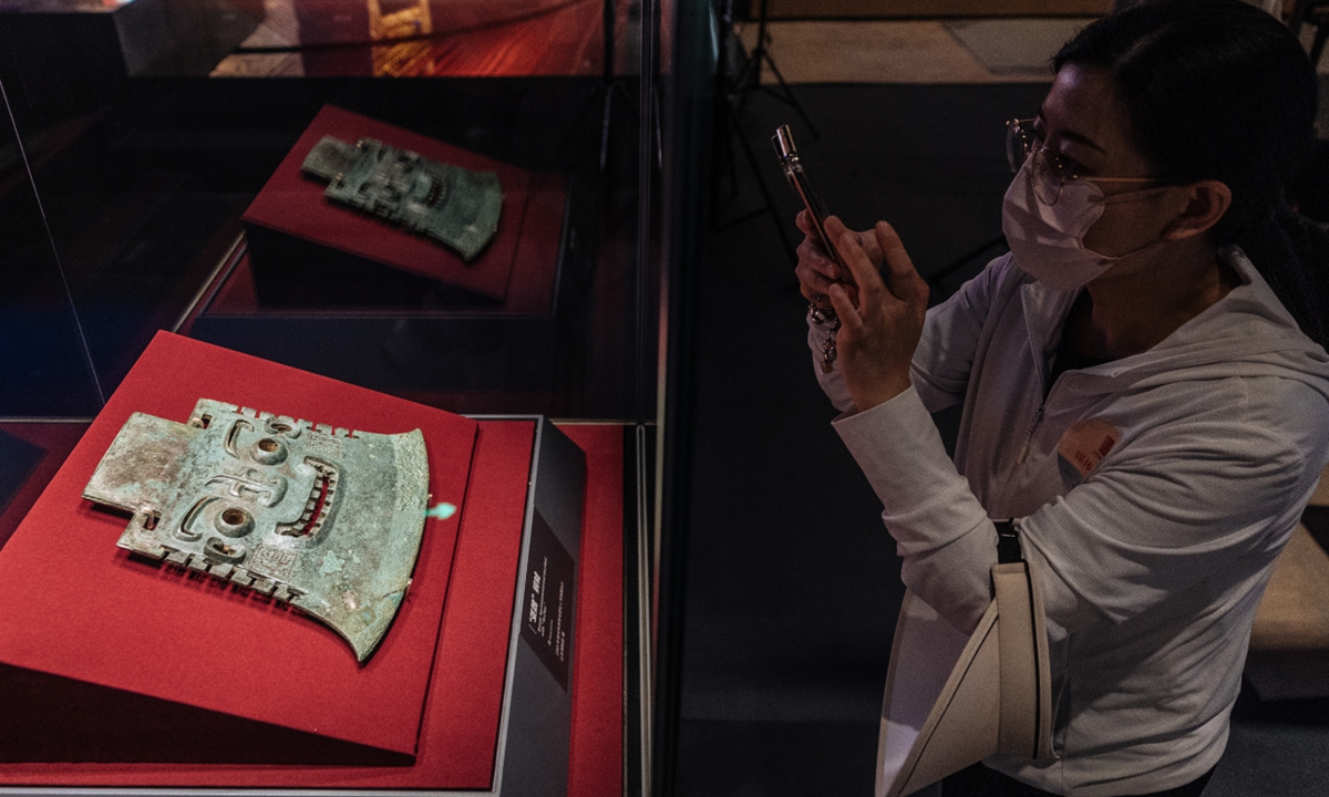A visitor explores a Shang Dynasty relics exhibition at the Grand Canal Museum in Beijing on May 18, 2025.  Photo: Li Hao/GT