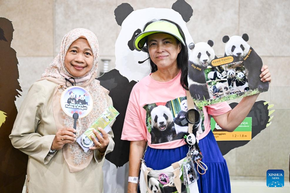 People pose for photos at the Zoo Negara near Kuala Lumpur, Malaysia, May 17, 2025. As the giant panda pair Xing Xing and Liang Liang, formerly known as Fu Wa and Feng Yi in China, are scheduled to return to China on May 18, 2025, people on Saturday bid farewell to them at the Zoo Negara. The pair arrived in Malaysia on May 21, 2014. (Photo: Xinhua)