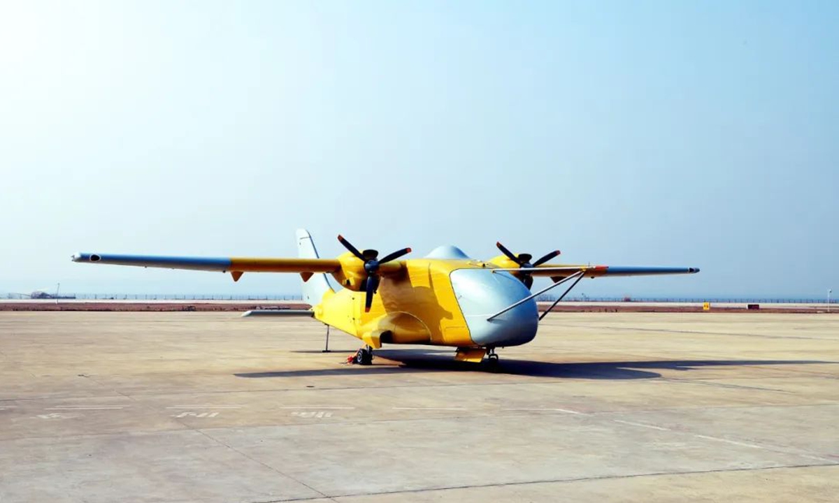 The CH-YH1000 unmanned logistics aircraft completes its test flight at an airfield in Northwest China on May 22, 2025. The test retrieved good flight data and achieved its goals, according to the drone's developer. Photo: Courtesy of Aerospace CH UAV Co Ltd