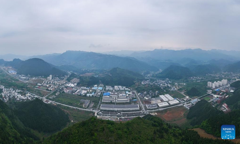 An aerial drone photo taken on May 14, 2025 shows the industrial park of Guizhou Gui Tea Group Co., Ltd. in Jiangkou County, southwest China's Guizhou Province.