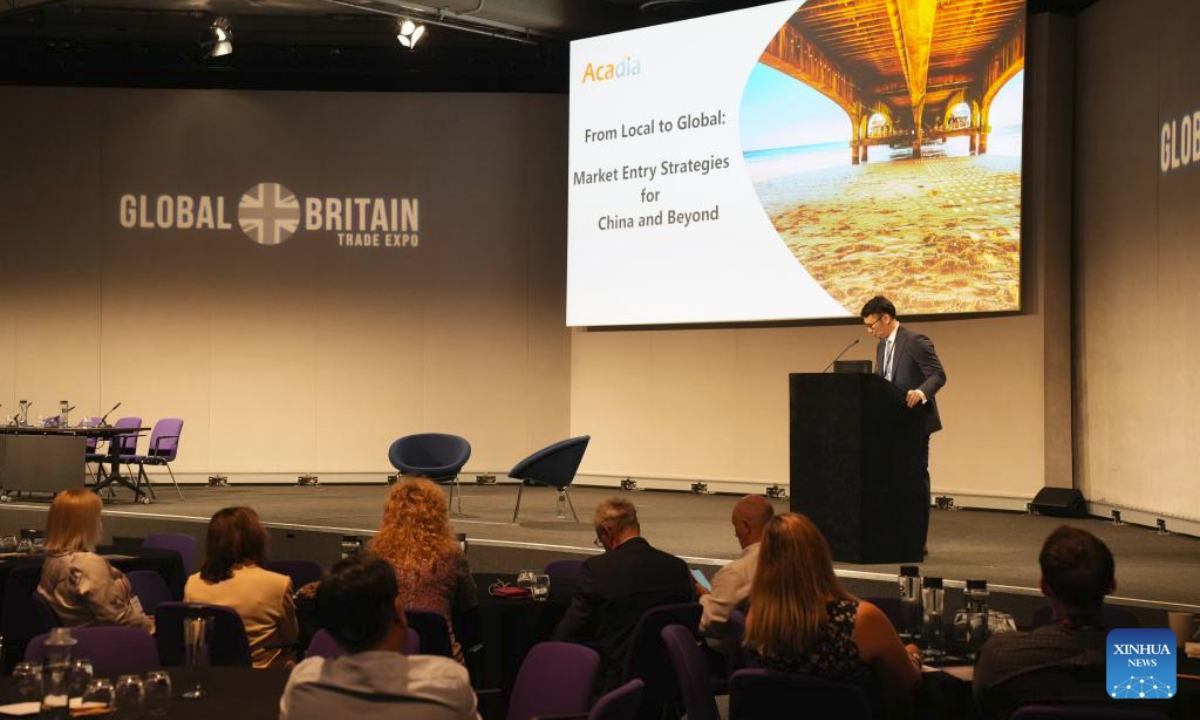 The Global Britain Trade Expo 2025 is held in London, Britain, on May 29, 2025. Business leaders and industry representatives expressed optimism about the evolving trade relationship between Britain and China on Thursday, speaking on the sidelines of the Global Britain Trade Expo 2025, an annual trade forum designed to help businesses expand internationally. (Xinhua/Zheng Bofei)