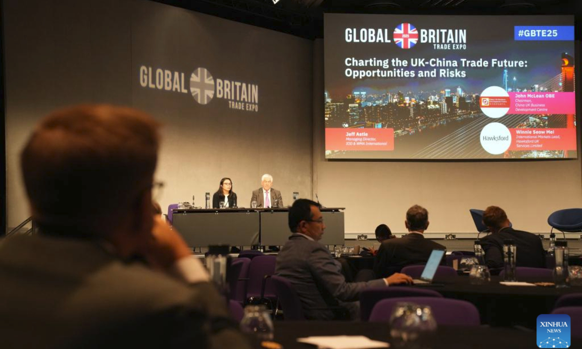 The Global Britain Trade Expo 2025 is held in London, Britain, on May 29, 2025. Business leaders and industry representatives expressed optimism about the evolving trade relationship between Britain and China on Thursday, speaking on the sidelines of the Global Britain Trade Expo 2025, an annual trade forum designed to help businesses expand internationally. (Xinhua/Zheng Bofei)