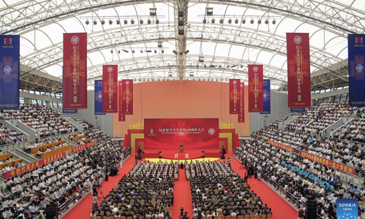 The 120th anniversary ceremony of Fudan University is held in Shanghai, east China, May 27, 2025. Founded in 1905, Fudan University is a comprehensive, research-oriented university based in Shanghai. (Xinhua/Liu Ying)