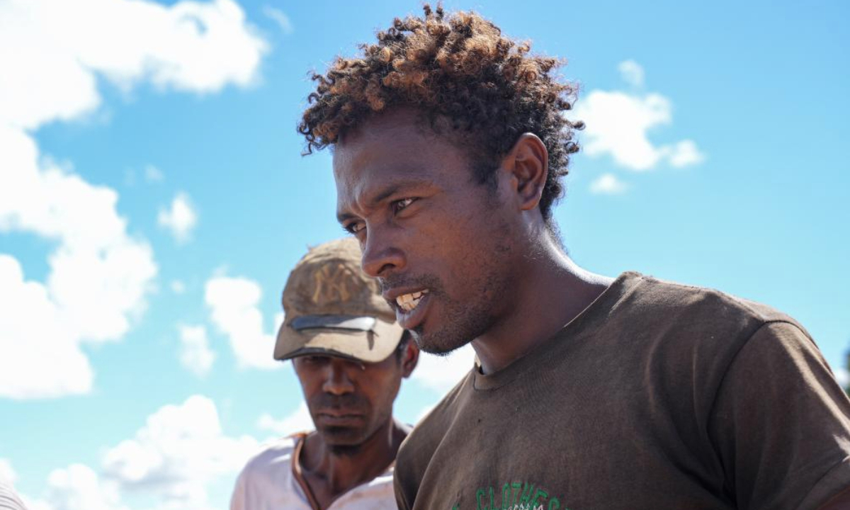 Femosoa Rakatondratsara, a local farmer, speaks during an interview with Xinhua in Mahitsy, Madagascar, on March 25, 2025.(Xinhua/Li Yahui)