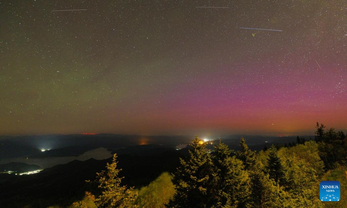 This photo taken on June 2, 2025 shows a view of aurora in Heihe City, northeast China's Heilongjiang Province. (Photo by Ma Yong/Xinhua)