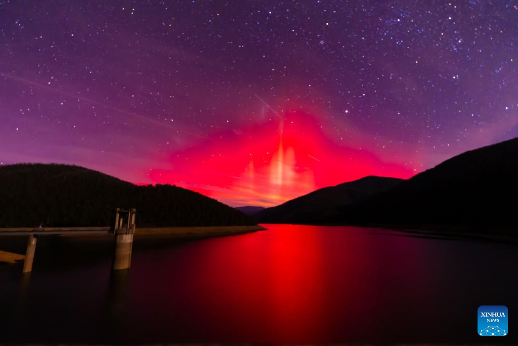 This photo taken on June 1, 2025 shows the aurora seen at the outskirts of Canberra, Australia. (Photo by Chu Chen/Xinhua)