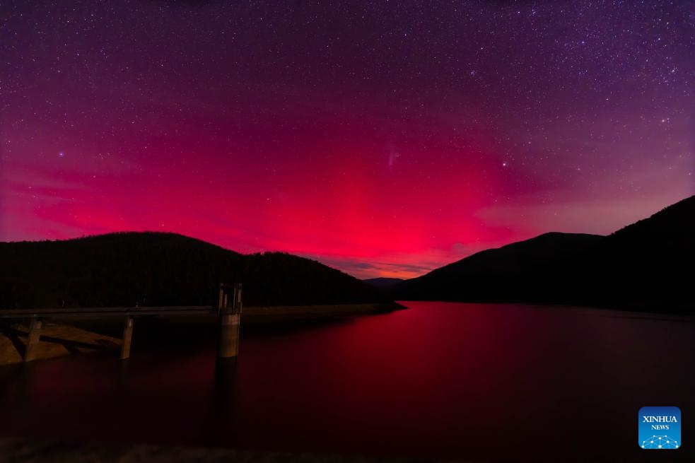 This photo taken on June 1, 2025 shows the aurora seen at the outskirts of Canberra, Australia. (Photo by Chu Chen/Xinhua)