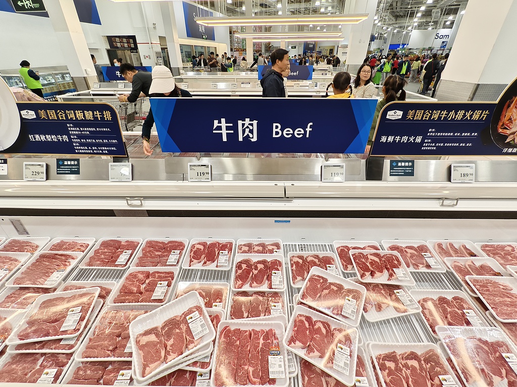 Imported beef is sold in a Sam's Club store in Beijing. Photo: VCG