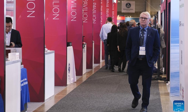People visit the China Pavilion at Nor-Shipping 2025 in Lillestrom, Norway, on June 3, 2025. A Norwegian official has praised the green technologies and innovative solutions showcased by Chinese companies at Nor-Shipping 2025, expressing hope for enhanced maritime cooperation between Norway and China. (Xinhua/Zhang Yuliang)