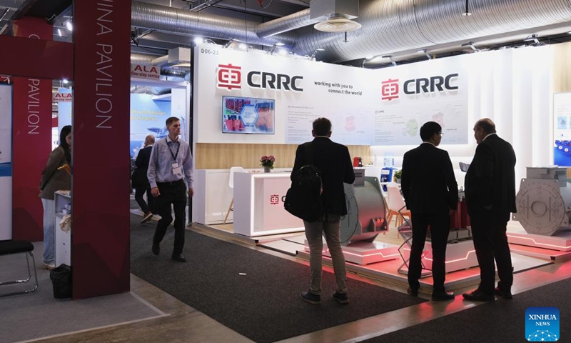 People visit the China Pavilion at Nor-Shipping 2025 in Lillestrom, Norway, on June 3, 2025. A Norwegian official has praised the green technologies and innovative solutions showcased by Chinese companies at Nor-Shipping 2025, expressing hope for enhanced maritime cooperation between Norway and China. (Xinhua/Zhang Yuliang)