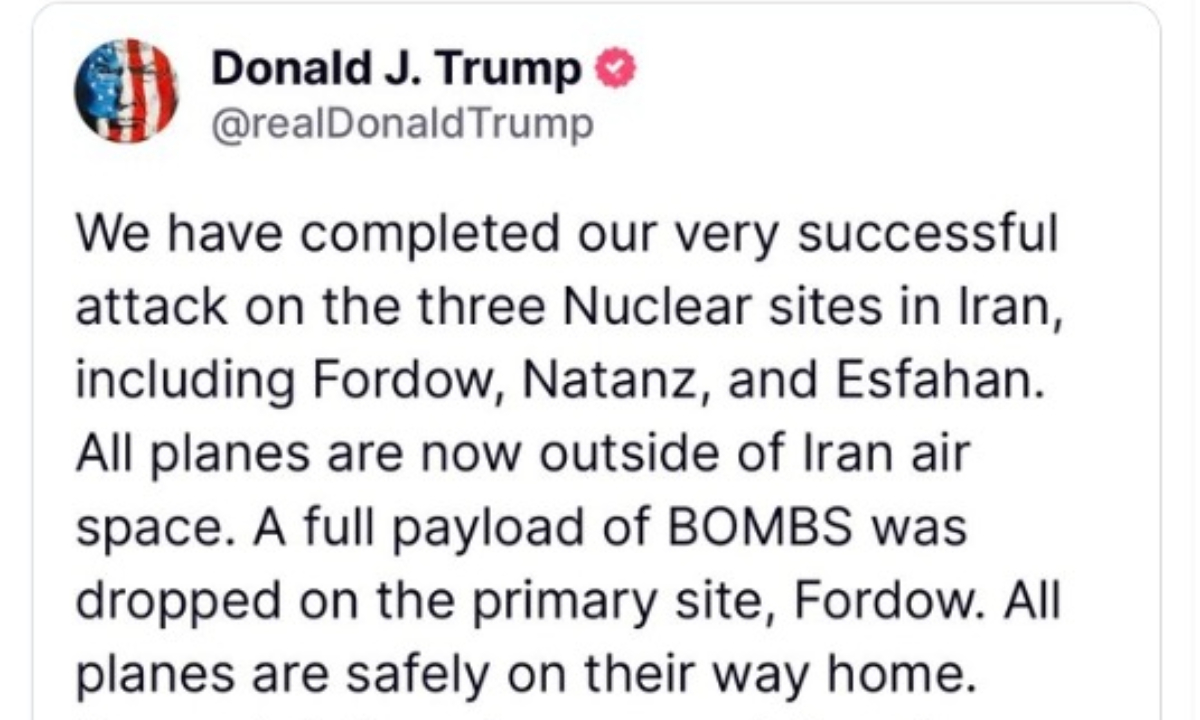 Screenshot of President Trump's post on Truth.