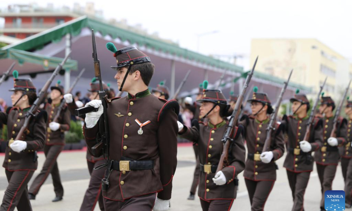 Soldiers take part in a military parade to mark Portugal Day in Lagos, Portugal, on June 10, 2025. (Xinhua/Xun Wei)