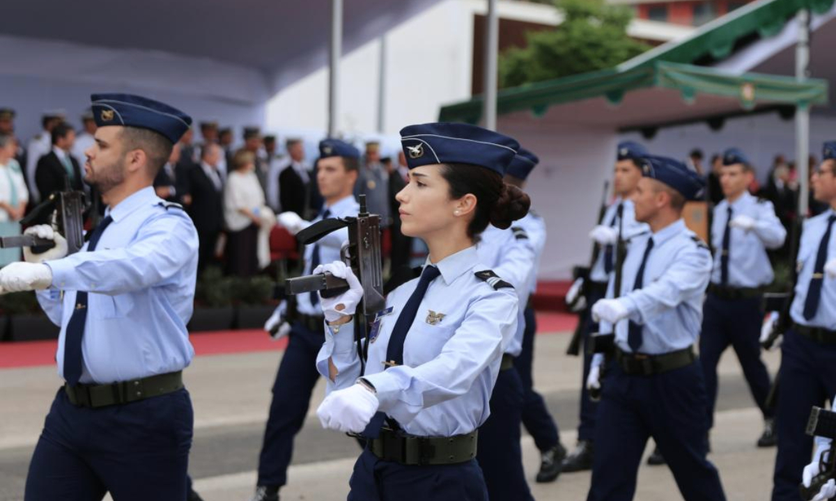 Airmen take part in a military parade to mark Portugal Day in Lagos, Portugal, on June 10, 2025. (Xinhua/Xun Wei)