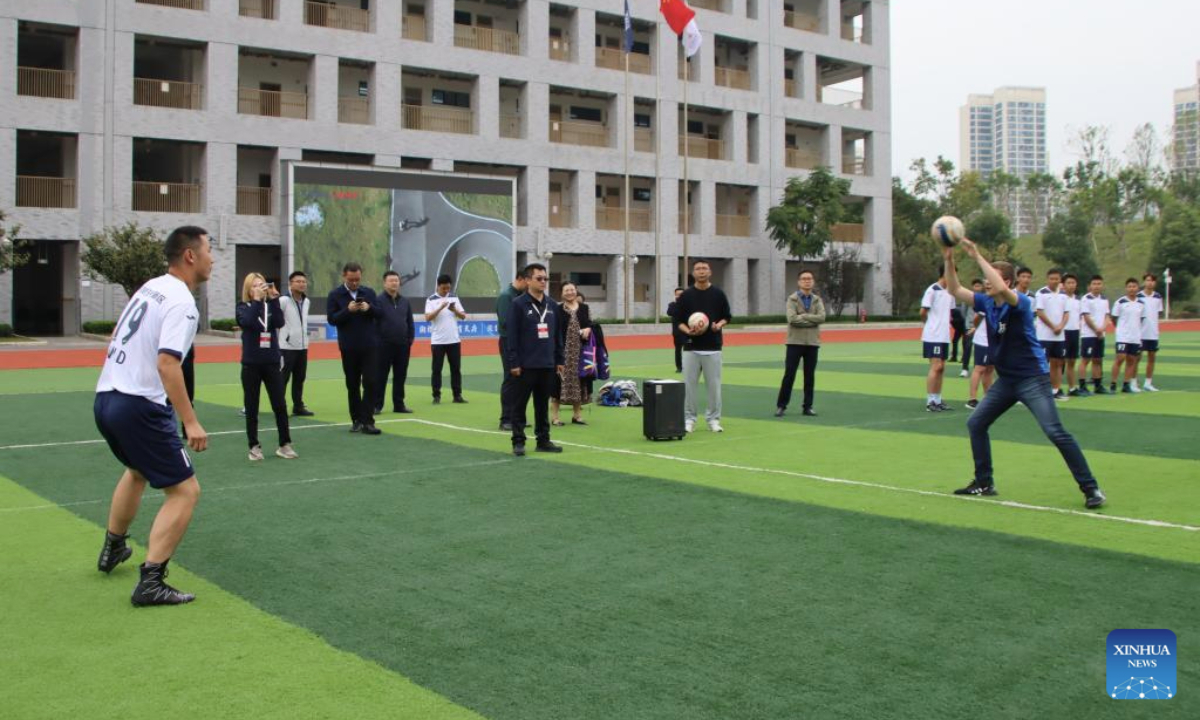 Members of a faustball team play during a training in Chengdu, southwest China's Sichuan Province, on Oct. 24, 2024. Faustball, also known as fistball in English, is most popular in German-speaking countries such as Germany, Austria, and Switzerland.

In 1786, Johann Wolfgang von Goethe, the renowned German writer known for his poetic drama Faust, mentioned a fistball match between four noblemen from Verona and four from Venice in his travel diary An Italian Journey. (Xinhua)