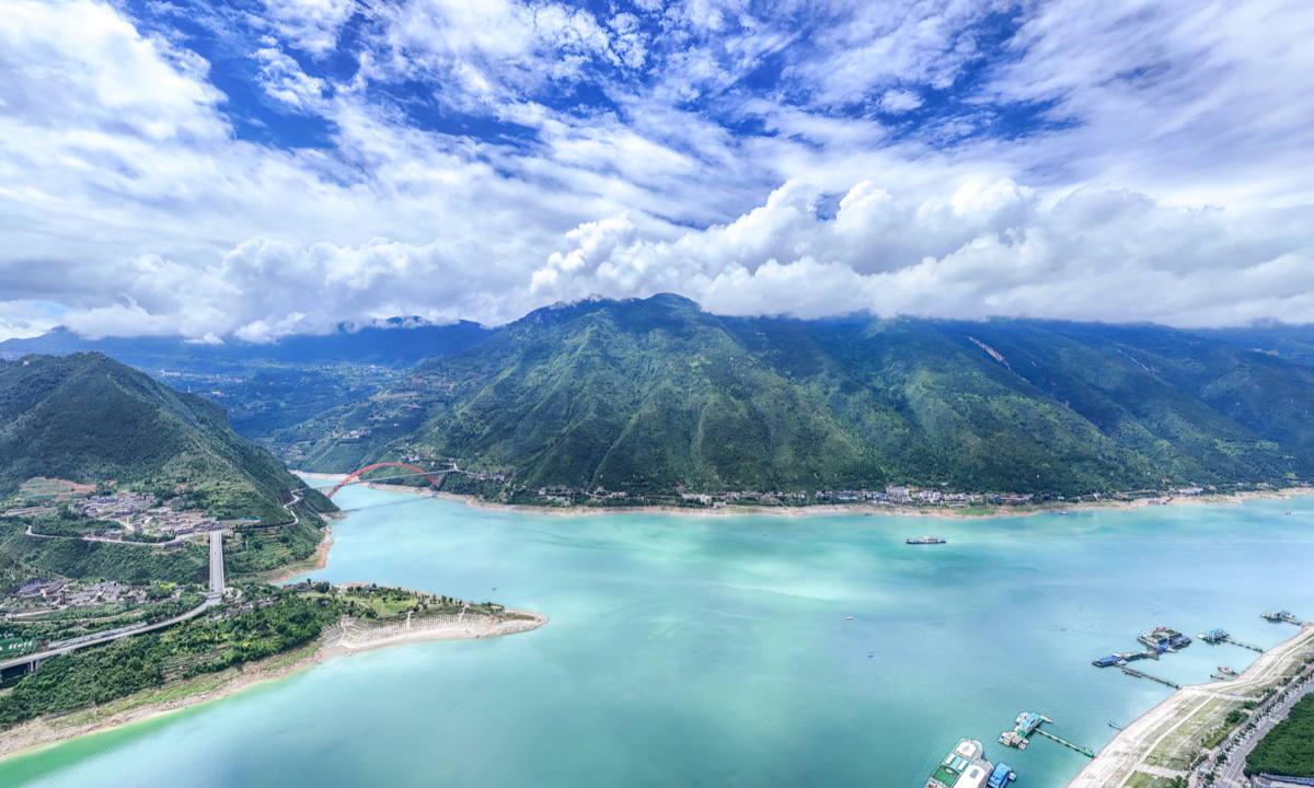 An aerial drone photo taken on June 19, 2025 shows bright scenery at a section of the Wushan Mountain in Zhuxian town of Wushan county, Southwest China's Chongqing Municipality. Photo: VCG