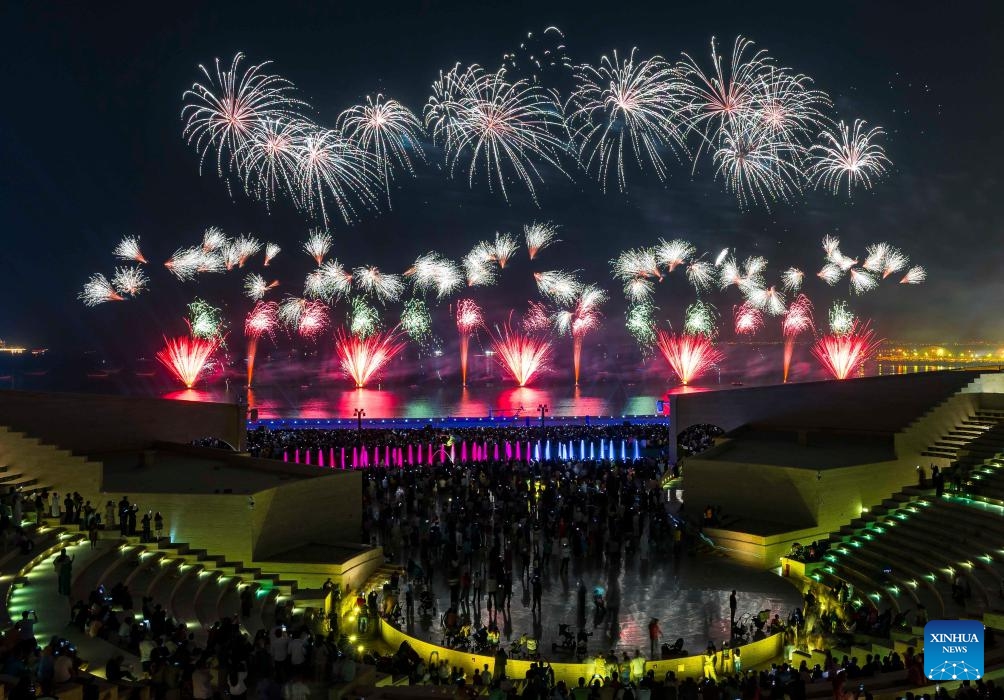 Fireworks light up the sky during the Eid al-Adha celebrations in Doha, Qatar, June 6, 2025. (Photo: Xinhua)