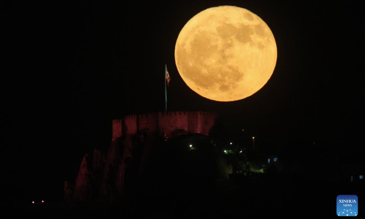 A full moon appears over Ankara Castle in Ankara, Türkiye, on June 11, 2025. (Mustafa Kaya/Handout via Xinhua)