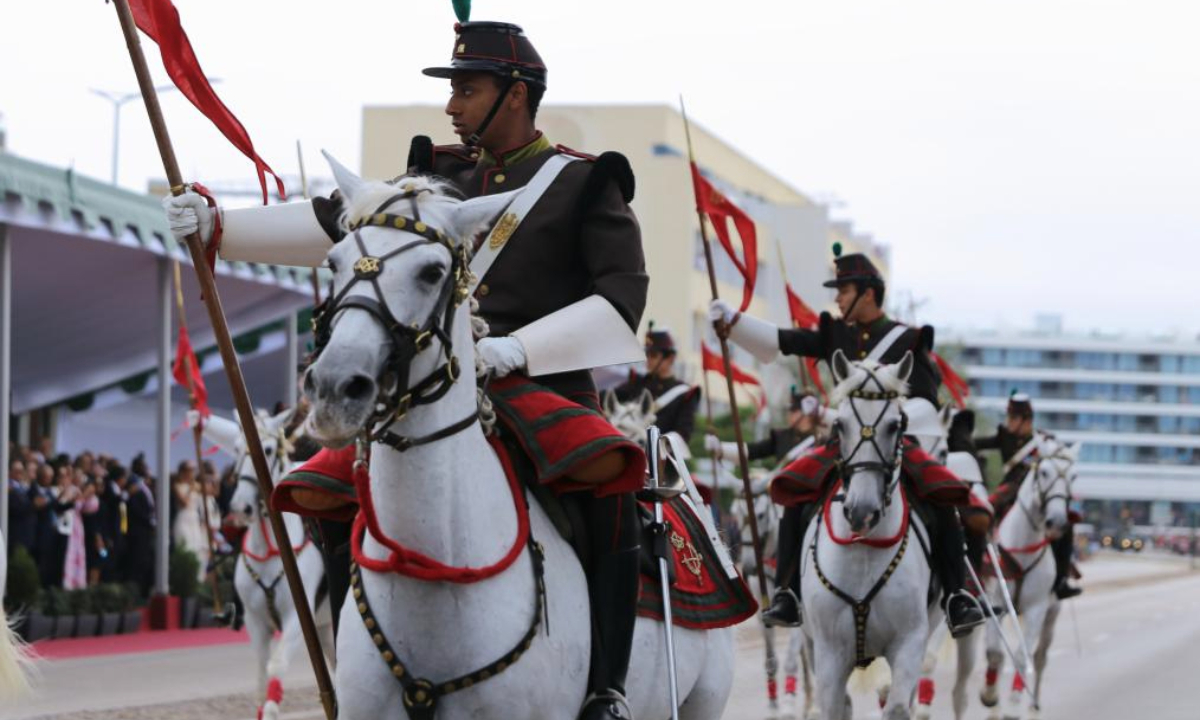 Members of a cavalry squadron take part in a military parade to mark Portugal Day in Lagos, Portugal, on June 10, 2025. (Xinhua/Xun Wei)