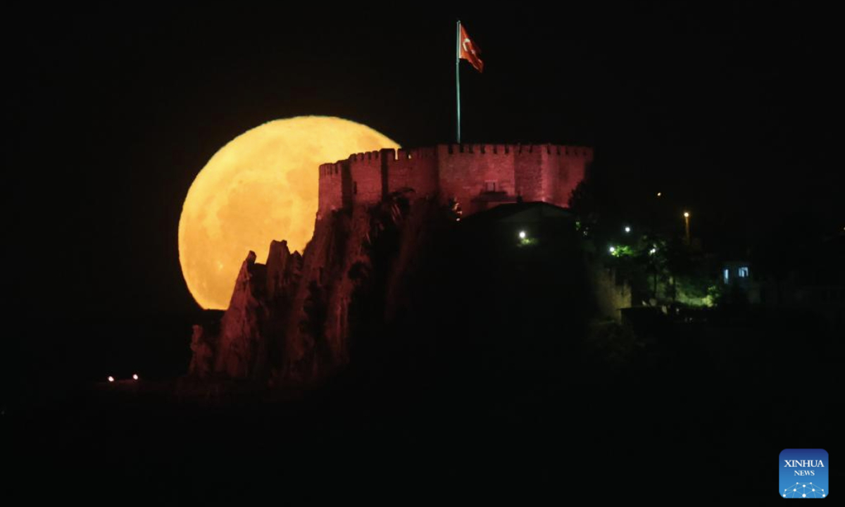 A full moon appears over Ankara Castle in Ankara, Türkiye, on June 11, 2025. (Mustafa Kaya/Handout via Xinhua)