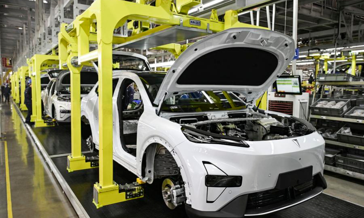 An automatic assembly line is pictured at a smart factory of Changan Auto in Chongqing, southwest China, Jan. 9, 2025. (Xinhua/Wang Quanchao)