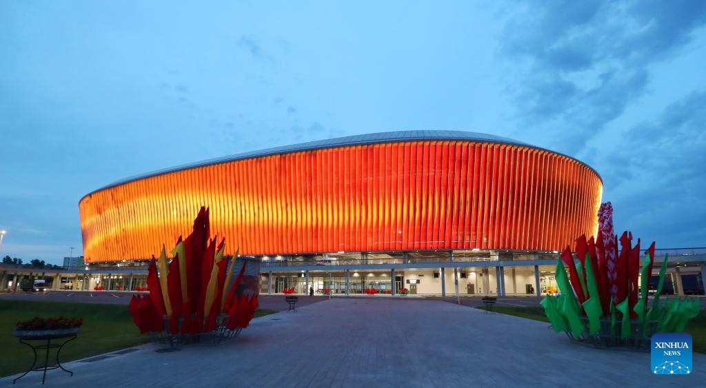 This photo taken on June 7, 2025 shows the Belarusian National Football Stadium, a landmark project built with Chinese support, in Minsk, Belarus. The Belarusian National Football Stadium officially opened here on Saturday evening, with President Alexander Lukashenko attending the inauguration ceremony. (Photo: Xinhua)