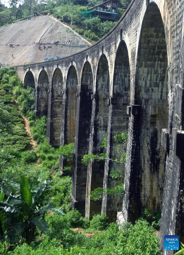 This photo taken on June 13, 2025 shows part of a nine-arch railway bridge built during the colonial era, in Ella, Sri Lanka. (Photo: Xinhua)