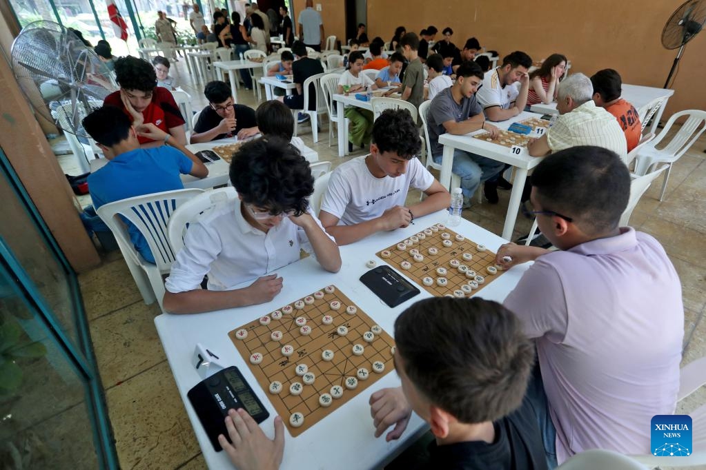 Participants compete in Xiangqi, a traditional Chinese board game also known as the Chinese chess, in Mount Lebanon, Lebanon, on June 14, 2025. An annual championship in Xiangqi was held here on Saturday. (Photo: Xinhua)