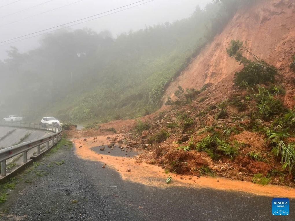 A landslide is triggered by Typhoon Wutip in Quang Tri province, central Vietnam, June 13, 2025. At least six people were killed and another remains missing in central Vietnam due to torrential rains and flooding triggered by Typhoon Wutip, the Vietnam Disaster and Dyke Management Authority said Sunday. (Photo: Xinhua)