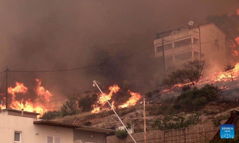 A fire breaks out in Pisak, Croatia on June 21, 2025. (Photo: Xinhua)