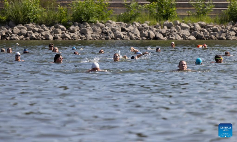 Participants swim across the bay at Buda Beach in Budapest, Hungary on June 21, 2025. (Photo: Xinhua)
