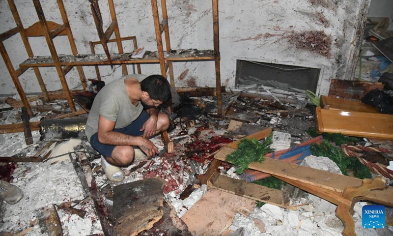 A man is pictured amid debris at the Mar Elias Church in the Dweilaa district on the eastern outskirts of Damascus, Syria, on June 22, 2025. A suicide bomber stormed a crowded church in the Syrian capital Damascus during Sunday mass, opening fire on worshippers before detonating his explosives, killing at least 19 people and injuring dozens more, security sources and a monitoring group said. (Photo: Xinhua)