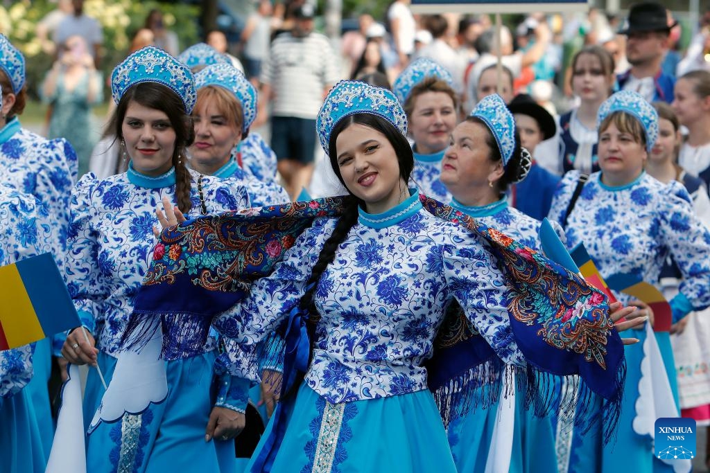 Members of a Romanian folklore band participate in the International Folklore Festival Music and Traditions in Bucharest in Bucharest, Romania, June 21, 2025. (Photo: Xinhua)
